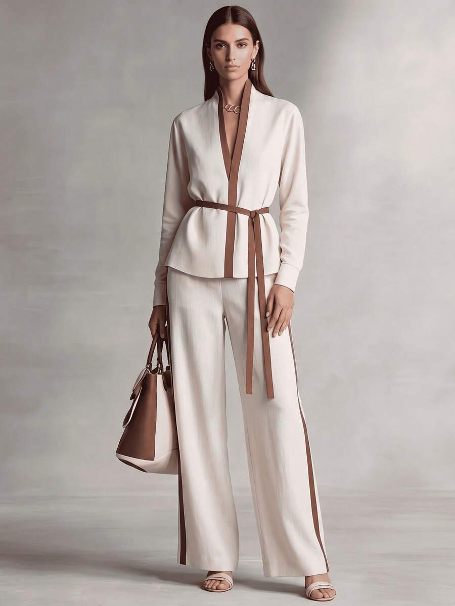 Wide Leg Palazzo Pants - Женский элегантный топ XTOCEAN с V-образным