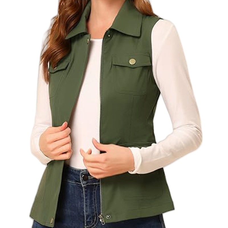 Women'S Fashion Utility Vest - Женский жилет на молнии с воротником-отложным,