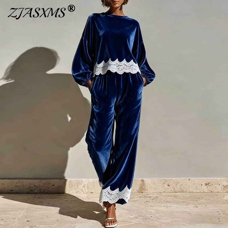 Wide Leg Palazzo Pants - Элегантный бархатный комплект из двух предметов: