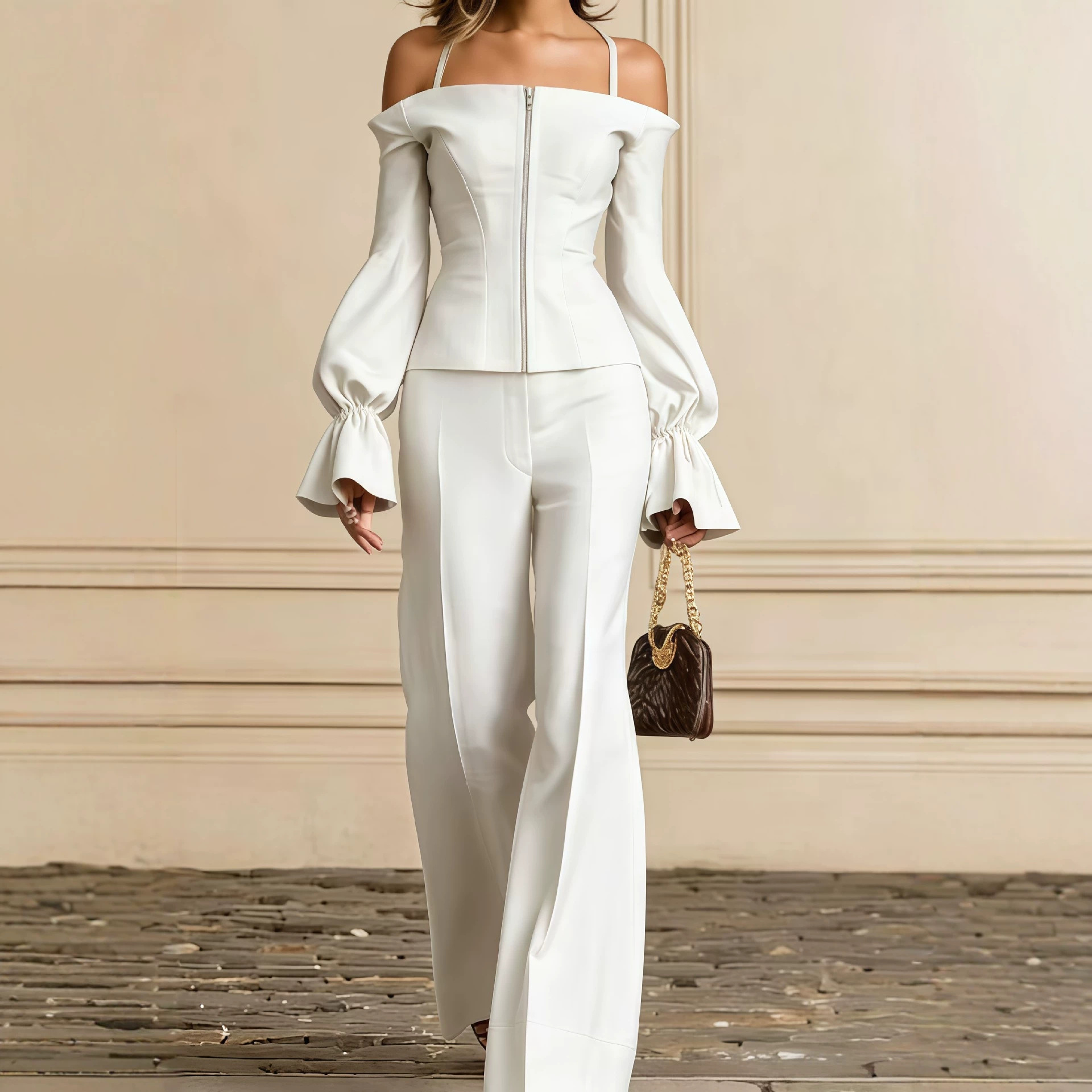 Wide Leg Palazzo Pants - Женский комплект из двух предметов: топ