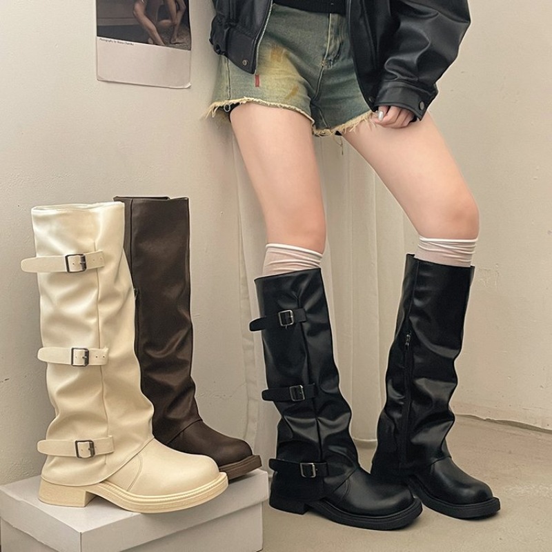 Women'S Fashion Leather Boots - Женские осенние коричневые сапоги из искусственной
