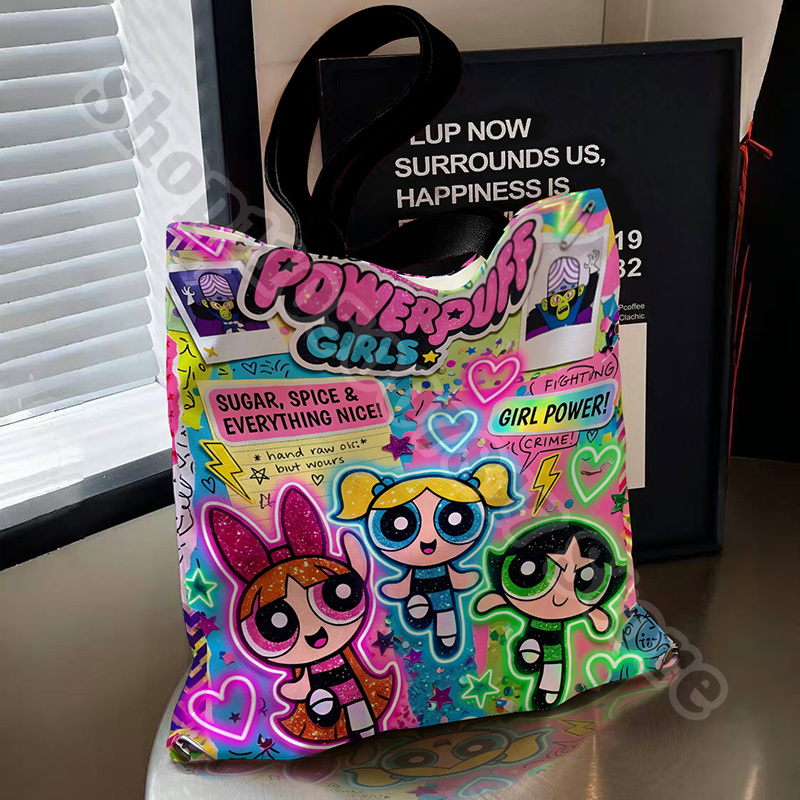 Canvas Tote Bag - Кавайная холщовая сумка с принтом «Девочки-супергерои»