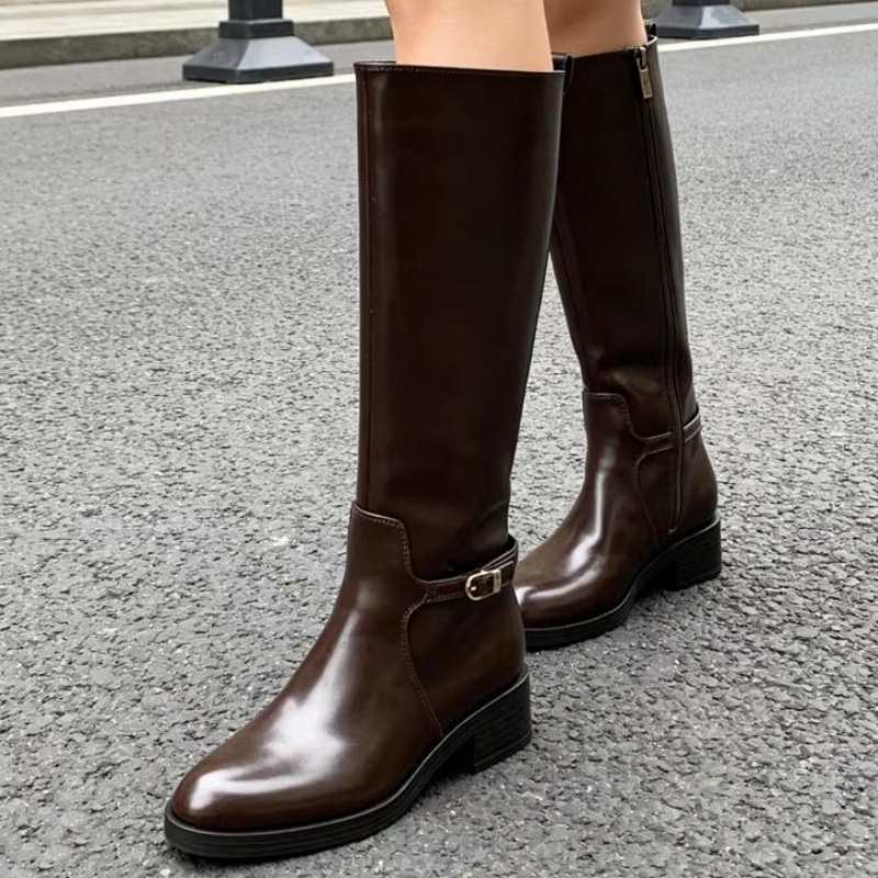 Women'S Fashion Leather Boots - Винтажные коричневые ботфорты из мягкой кожи