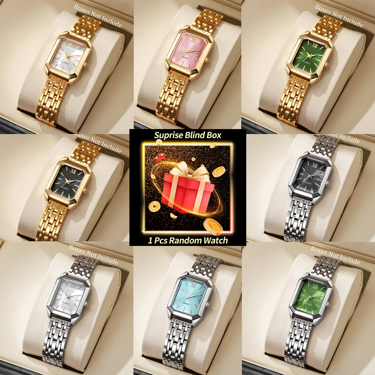 Fashion Women Watches - Женские часы в коробке-сюрпризе, случайный выбор,