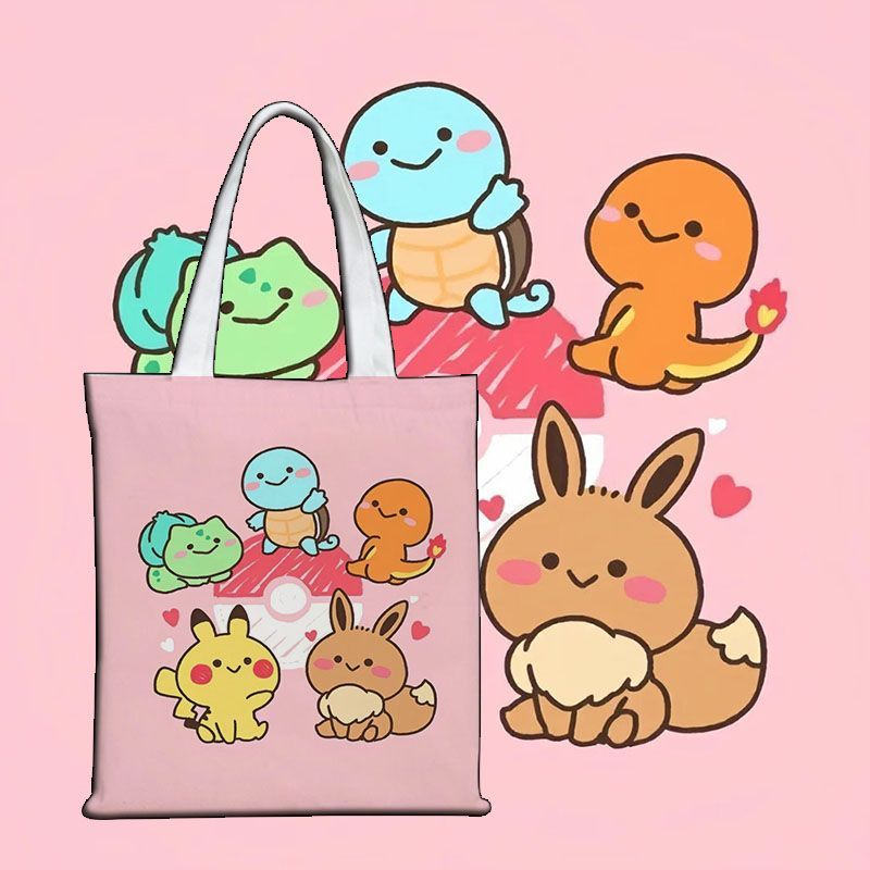 Canvas Tote Bag - Симпатичная холщовая сумка Pokémon, холщовая сумка-тоут,