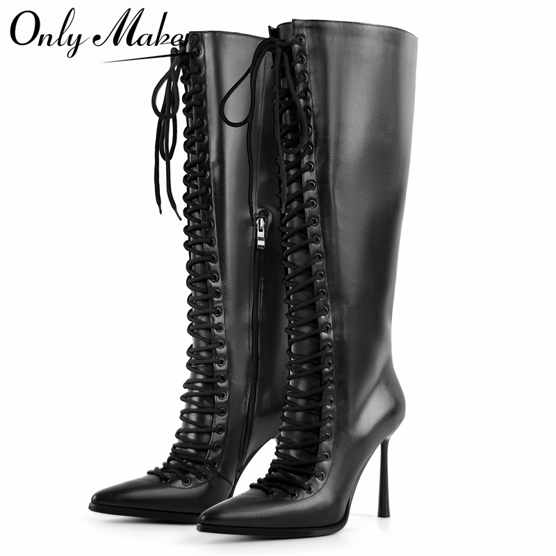 Women'S Fashion Leather Boots - Onlymaker Сапоги до колена из искусственной
