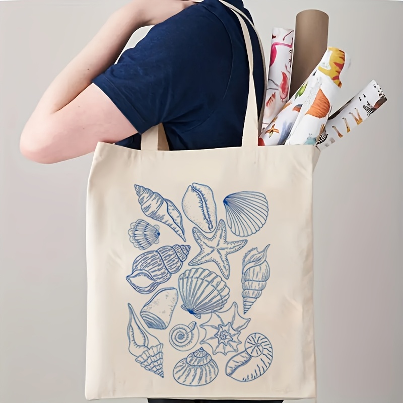 Canvas Tote Bag - Женская холщовая сумка-тоут с узором морских